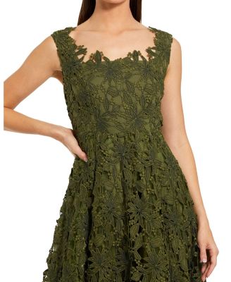 Women's Sleeveless Embroidered Lace A Line Midi Dress