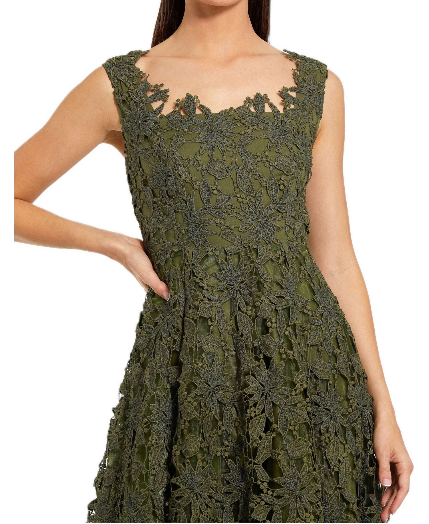 Women's Sleeveless Embroidered Lace A Line Midi Dress