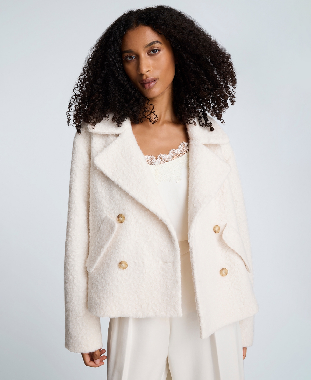 Kenneth Cole Women's Cropped Double-breasted Peacoat Jacket In Gray