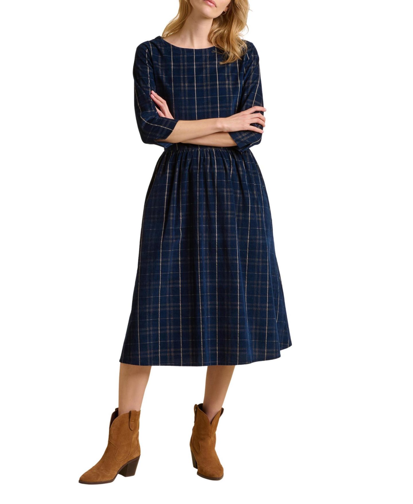 Женское платье Brakeburn Lilliput 3/4 Sleeve Boat Neck Midi, цвет: Синий — фото 5