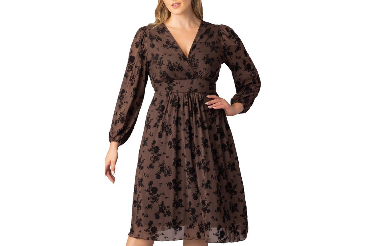 Kiyonna Plus Melanie Long Sleeve Mesh Midi Cocktail Dress