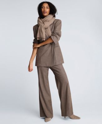 Women's Melange Fly Front Mid Rise Flare Pants