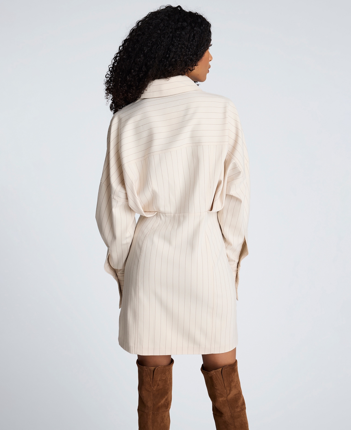 Kenneth Cole Women's Long-sleeve Striped Shirt Dress In White