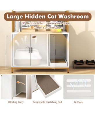 61'' Cat Litter Box Enclosure w/ Storage 3-tier Shelves Side Entrance