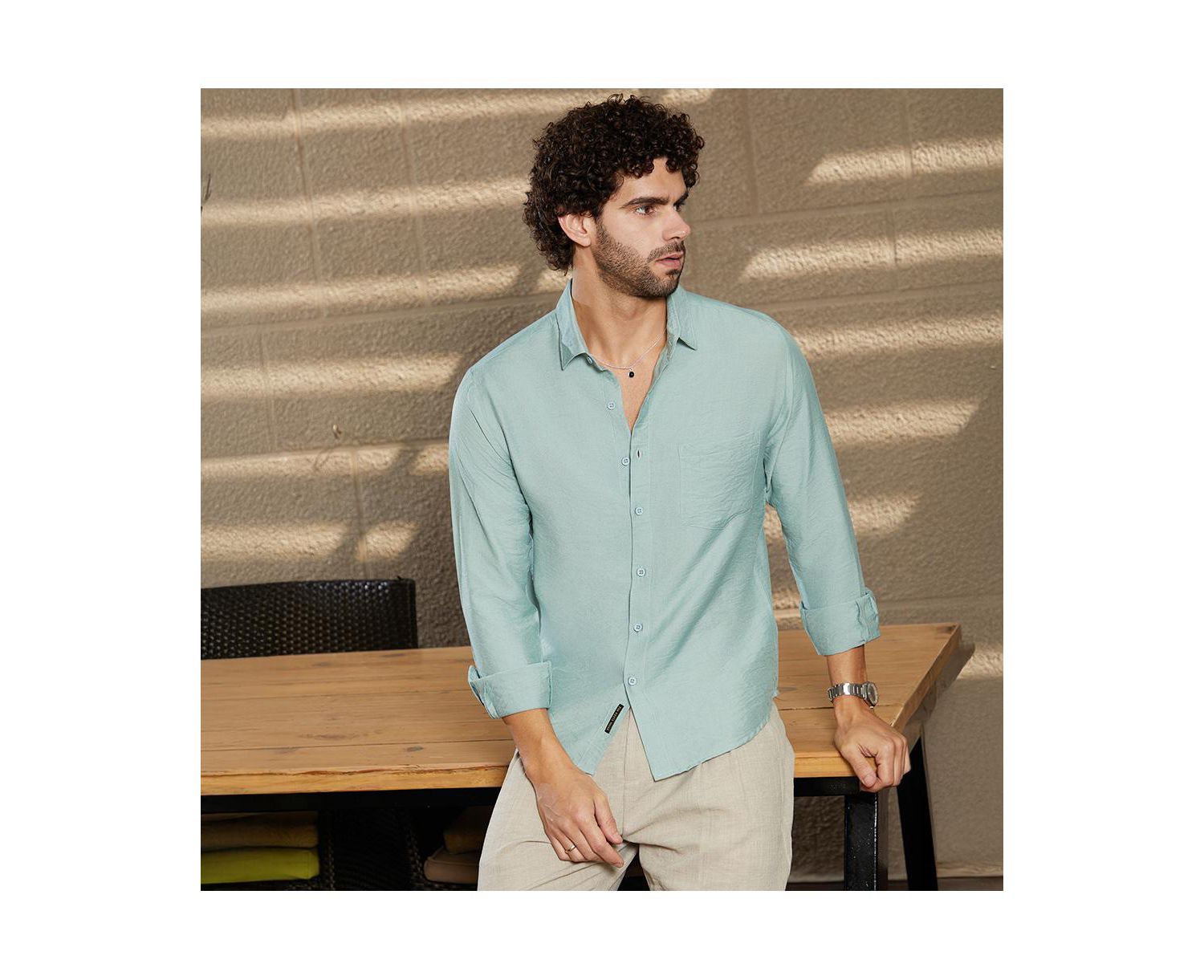 Men's Sage Green Breezy Wrinked Relaxed Shirt