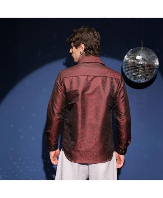 Men's Burgundy Red Foliage-Woven Shirt
