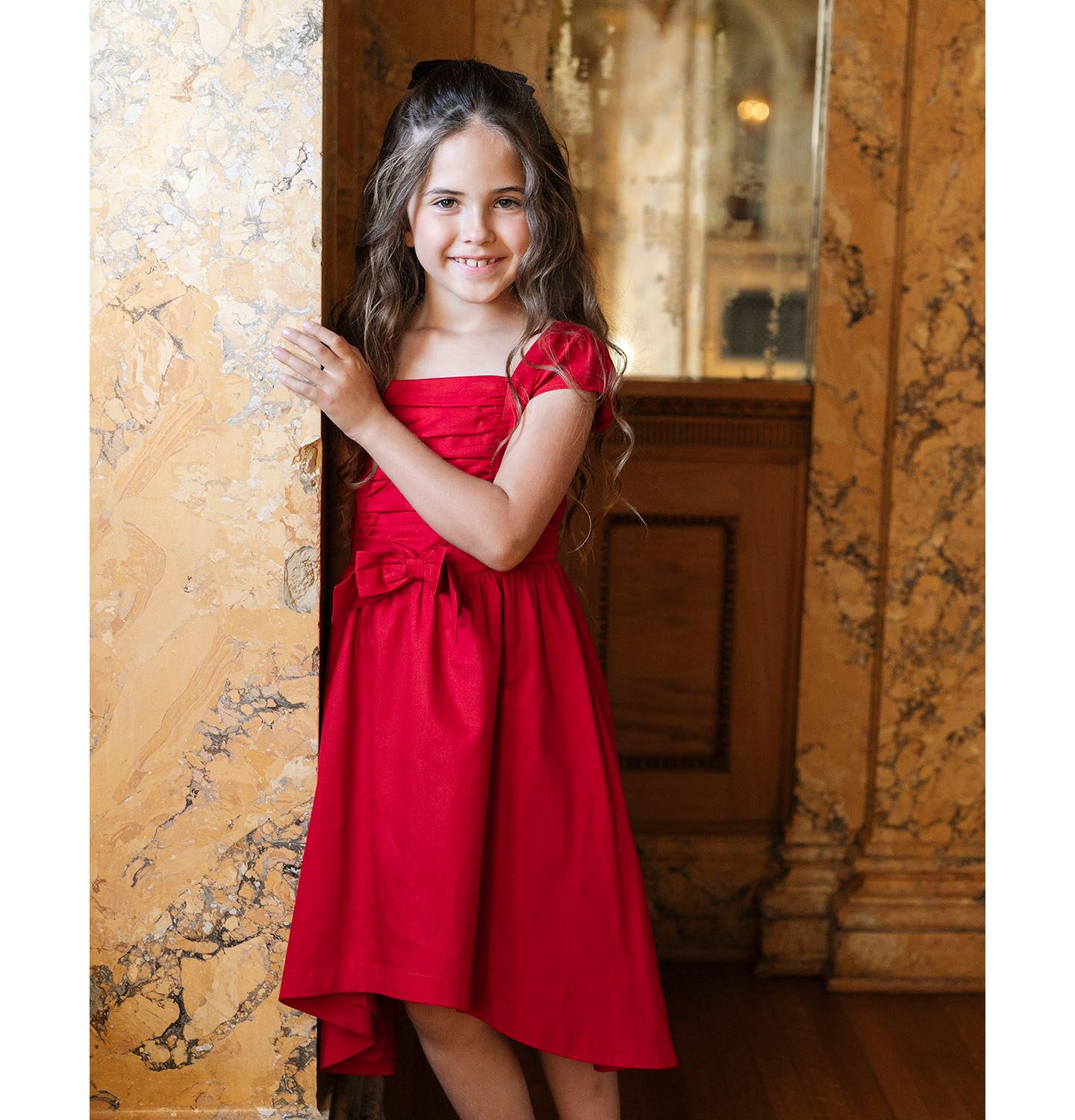 Платье Hope & Henry Organic Cap Sleeve High Low Sateen Party Dress для девочек-малышей, цвет: Красный — фото 2