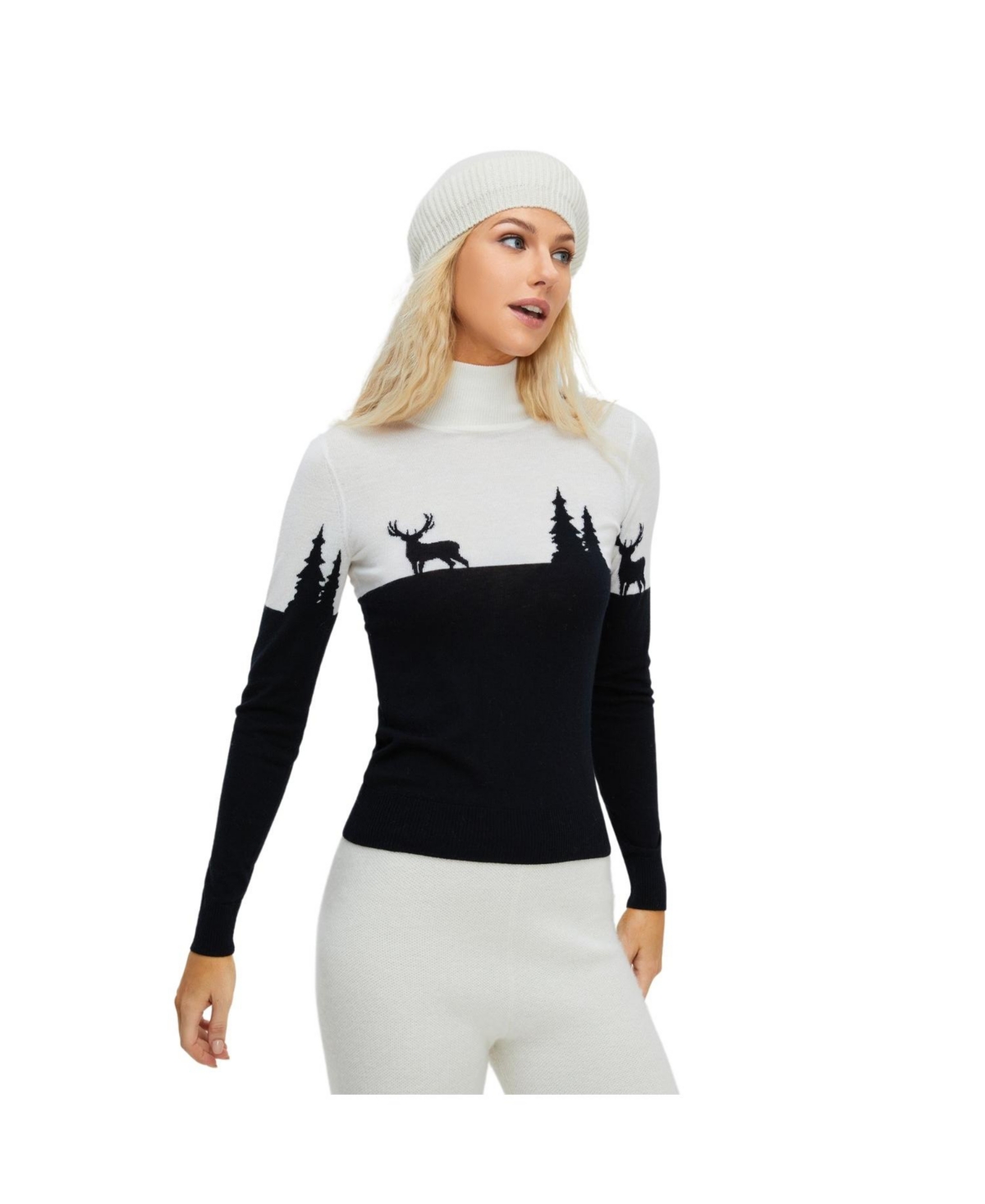 Bellemere New York Women's Merino 'Deer & Tree' Sweater
