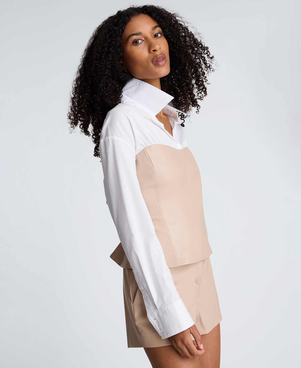 Kenneth Cole Women's Solid Poplin Y-Neck Long-Sleeve Shirt