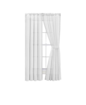 Shadow Stripe Tailored Curtain Panel Pair for Windows with Ties 80" x 45" White