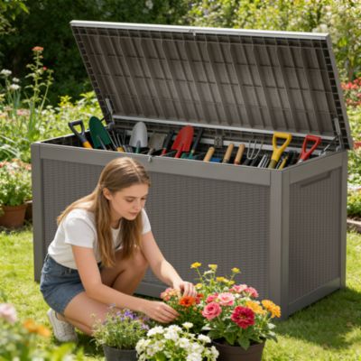 260 gal Patio Waterproof Resin Deck Box Lockable Outdoor Storage Garden Tools