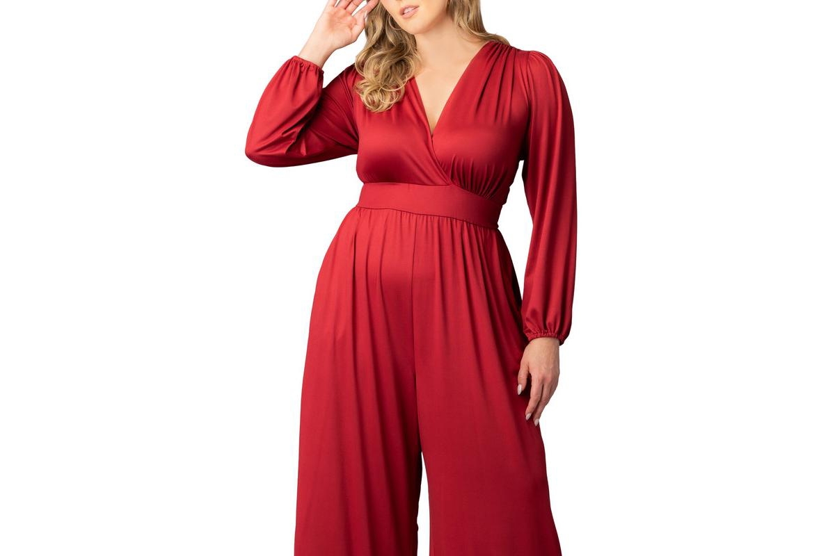 Kiyonna Plus Brigitte Long Sleeve Wide Leg Jumpsuit