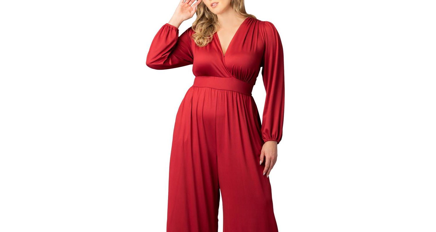 Plus Size Brigitte Long Sleeve Wide Leg Jumpsuit