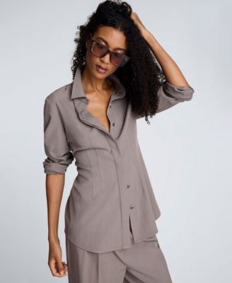 Women's Pinstripe Fitted Straight-Sleeve Top