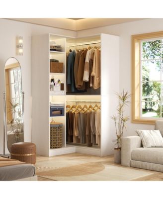 Freestanding Corner Closet System with 8 Shelves and 2 Hanging Rods, 36-Inch Closet Organizer for Bedroom