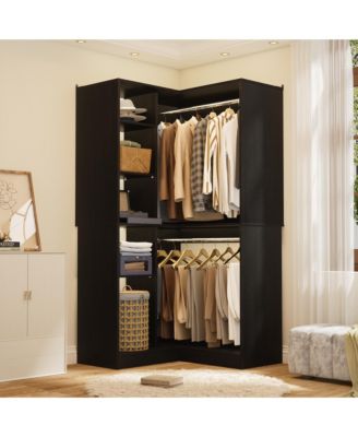 Freestanding Corner Closet System with 8 Shelves and 2 Hanging Rods, 36-Inch Closet Organizer for Bedroom