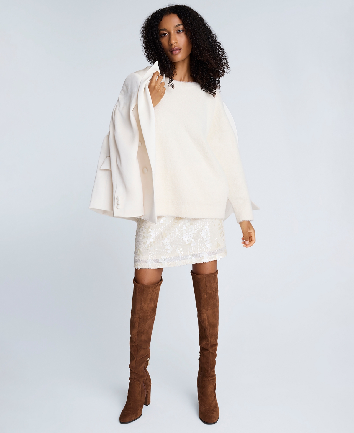 Kenneth Cole Sequin Pull On Mini Skirt In White