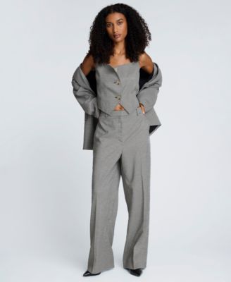 Women's Houndstooth Cropped Fitted Bodice Vest