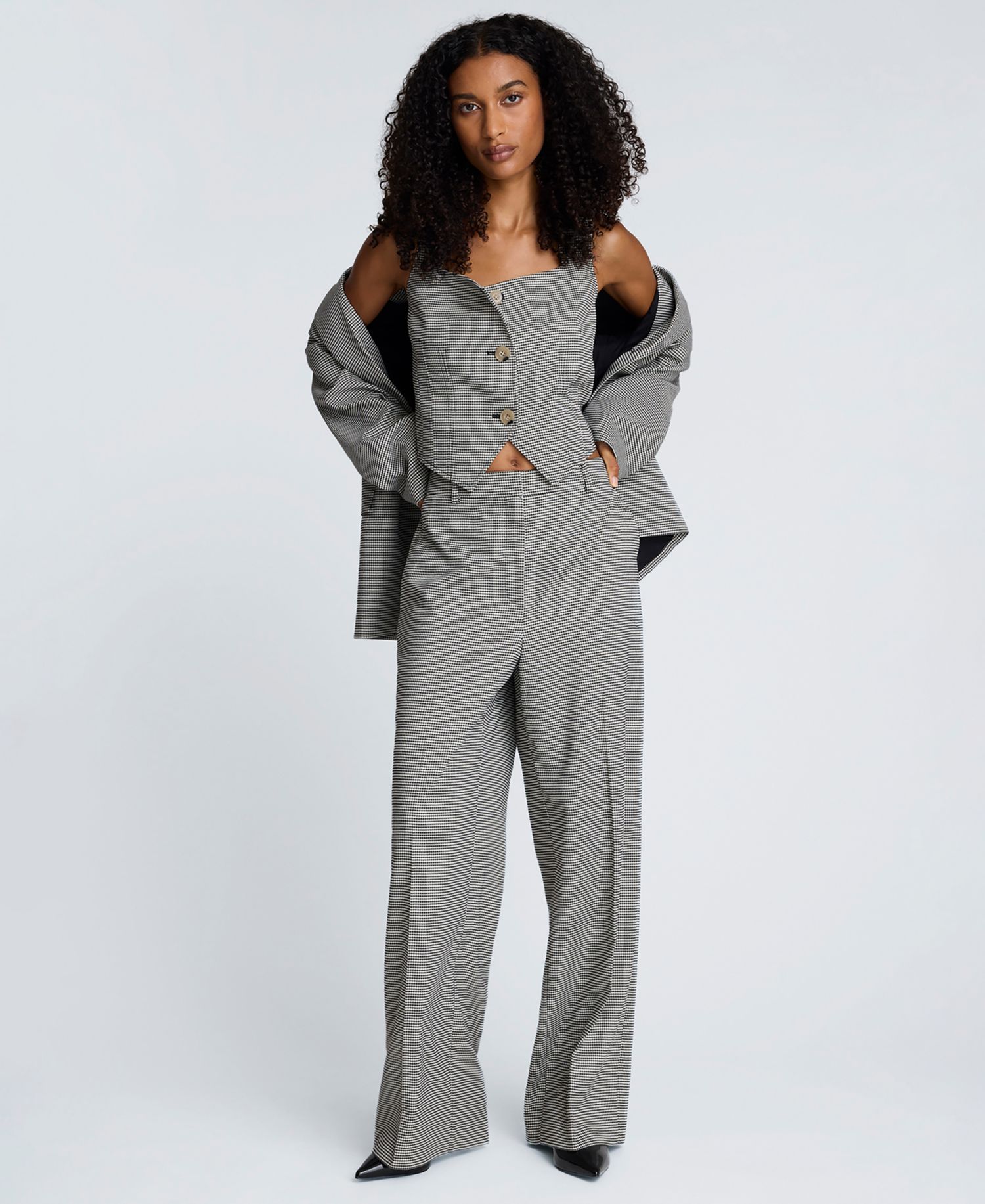 Women's Houndstooth Cropped Fitted Bodice Vest