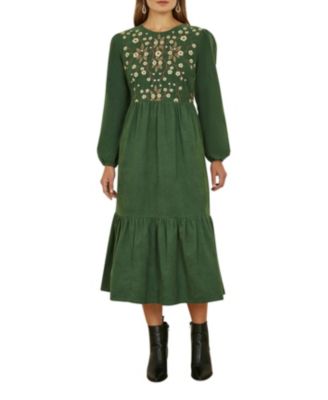 Women's Long Sleeve Embroidered Midi Dress