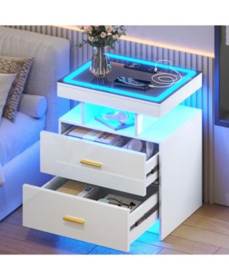 1 PC Wood Smart LED Nightstand with Charging, Auto Sensor & 2 Drawers -  Nightstand