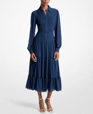 Women's Smocked Button-Down Shirt Dress