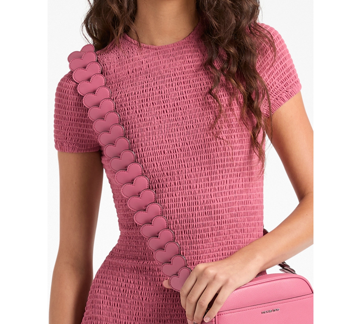 Michael Kors Michael  Women's Smocked Crewneck Mini Dress In Pink