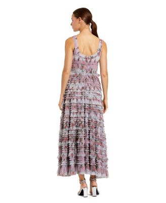 Women's Sleeveless Floral Midi Dress with Tiered Ruffles