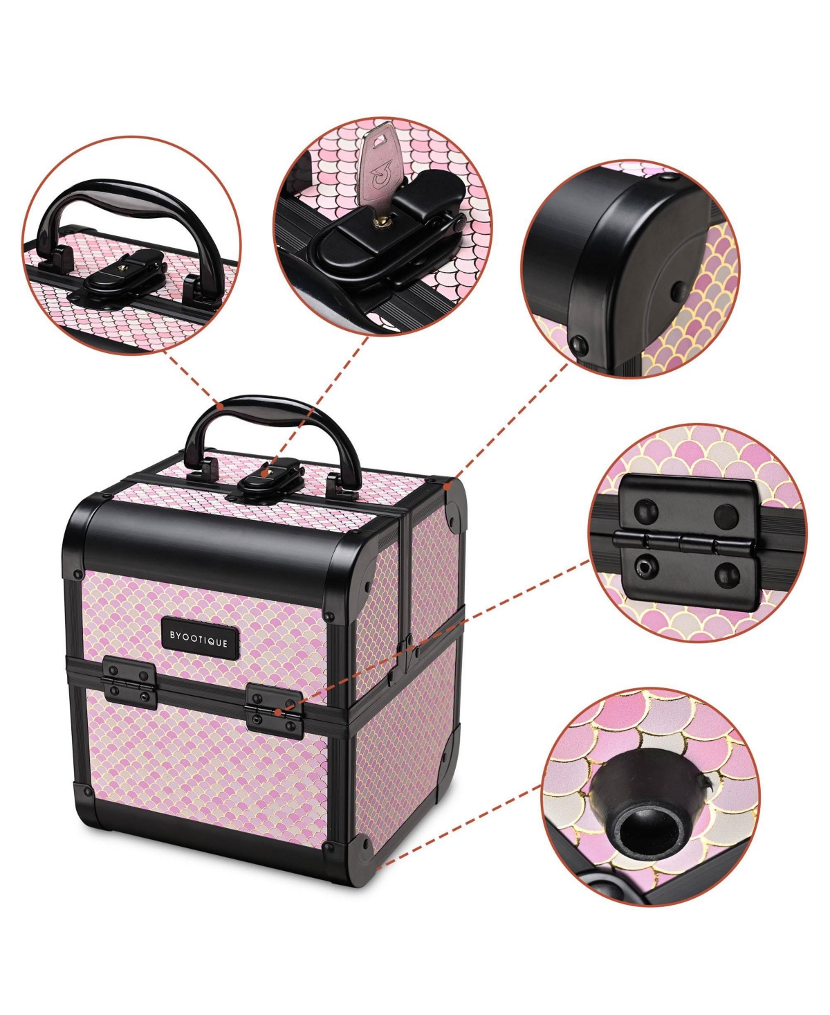 Byootique Makeup Train Case with Mirror Travel Case for Barber Art Deco Bloom