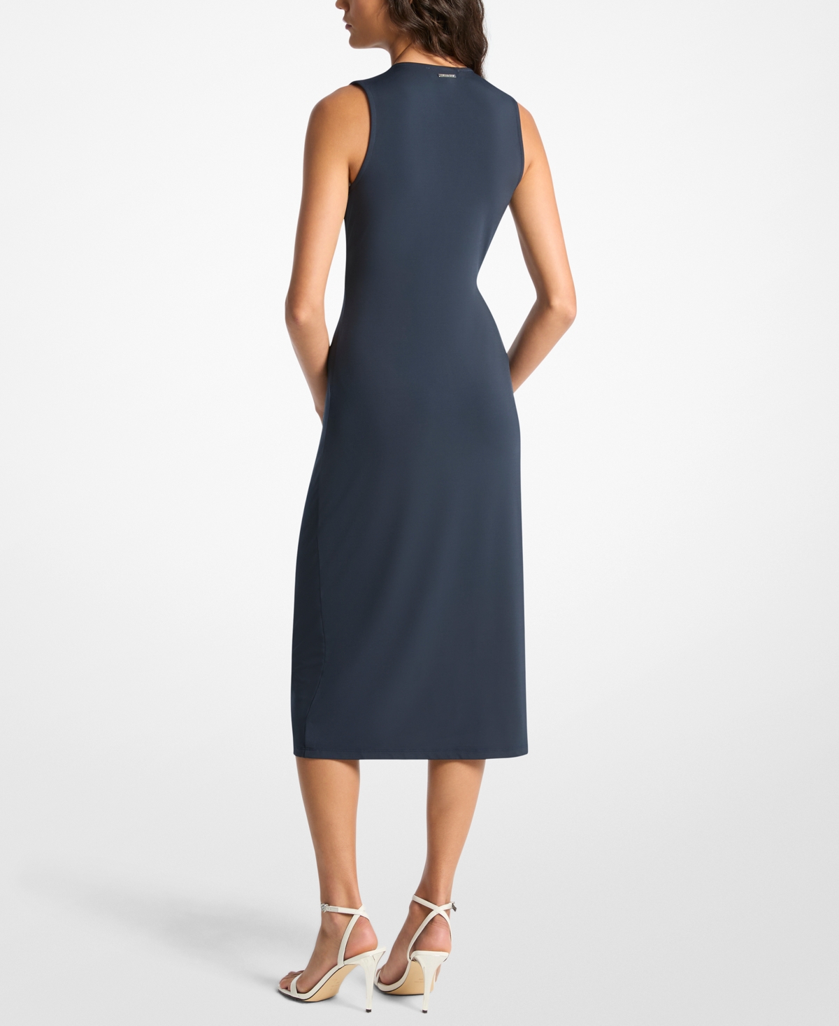 Michael Kors Michael  Women's Sleeveless Center Front Zipper Midi Dress In Blue