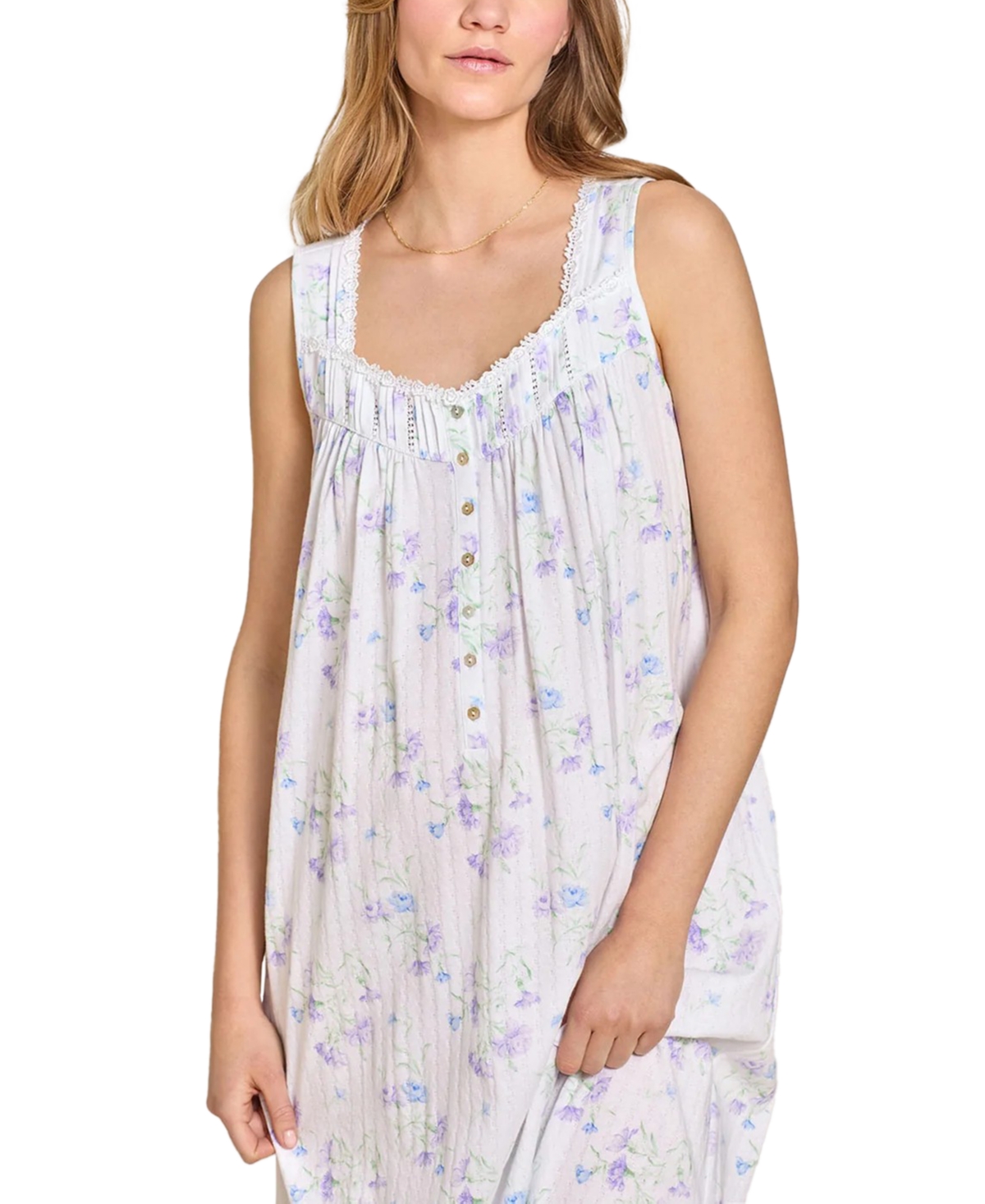 Eileen West Women's Printed Sleeveless Pointelle Ballet Nightgown In White