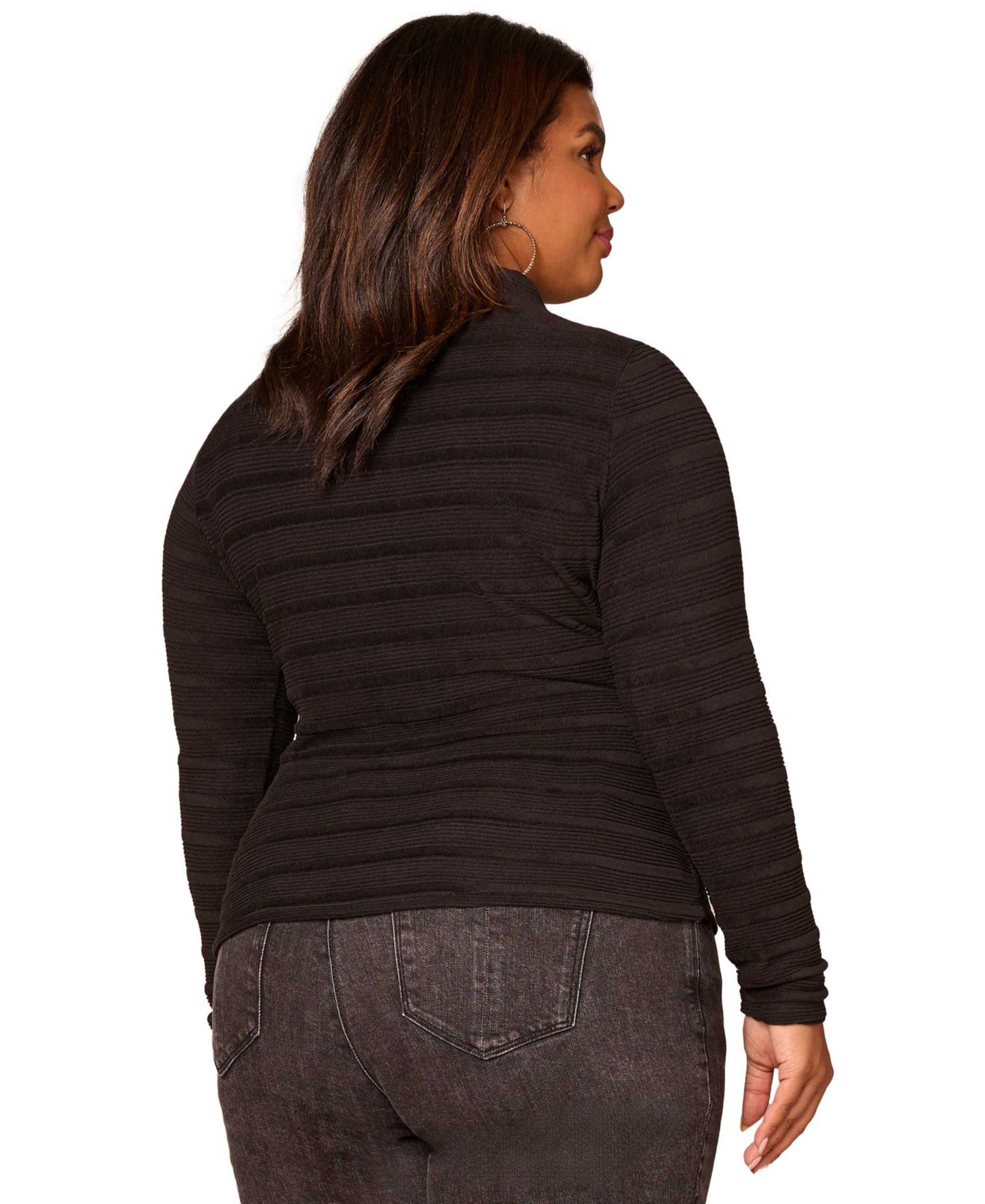 Женский топ Democracy Plus Size Long-Sleeve Asymmetrical Side Ruching, цвет: Чёрный — фото 3