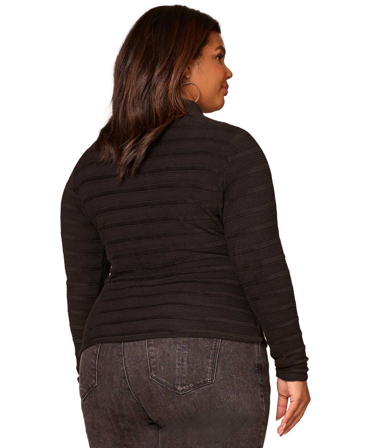 Democracy Plus Size Long-sleeve Asymmetrical Side Ruching Top In Black