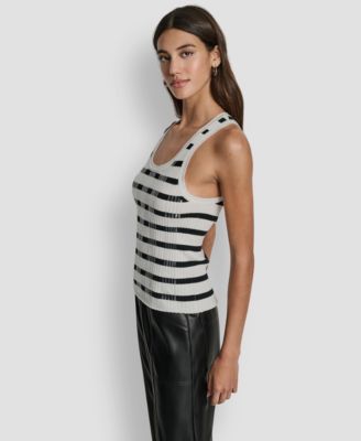 Women's Sleeveless Sequin & Stripe Scoop Neck Tank Top