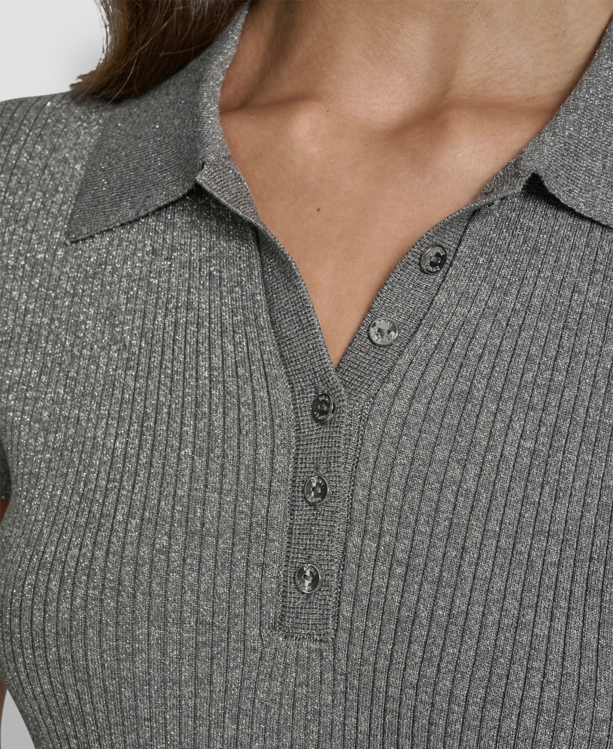 Dkny Jeans Women's Slim Fit Ribbed Polo Sweater In Gray