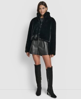 Women's Long-Sleeve Cropped Faux Fur Jacket