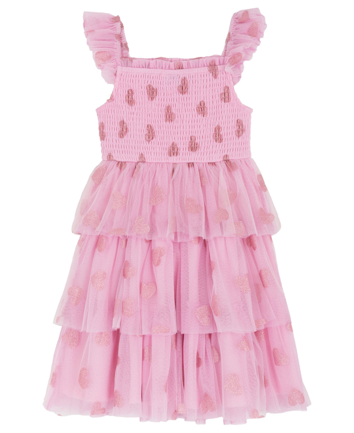 Rare Editions Girls 2T-6X Tiered Heart Glitter Mesh Dress