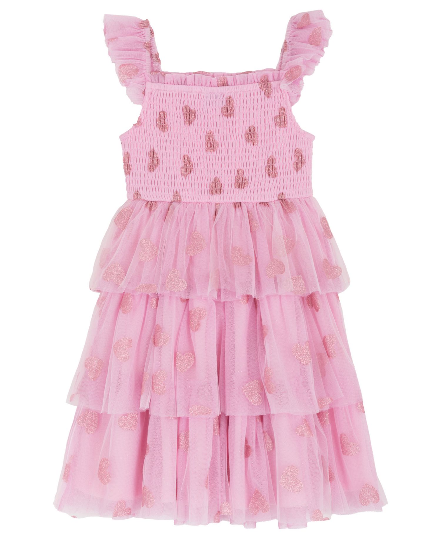 Girls 2T-6X Tiered Heart Glitter Mesh Dress