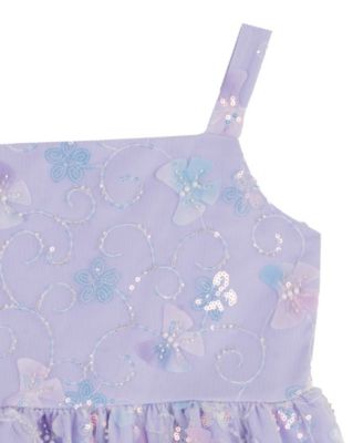 Girls 2T-6X All-Over Sequin and 3D Flowers Dress