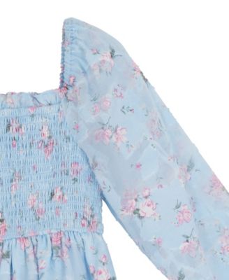 Girls' 2T-6X Floral Smocked Long-Sleeve Dress