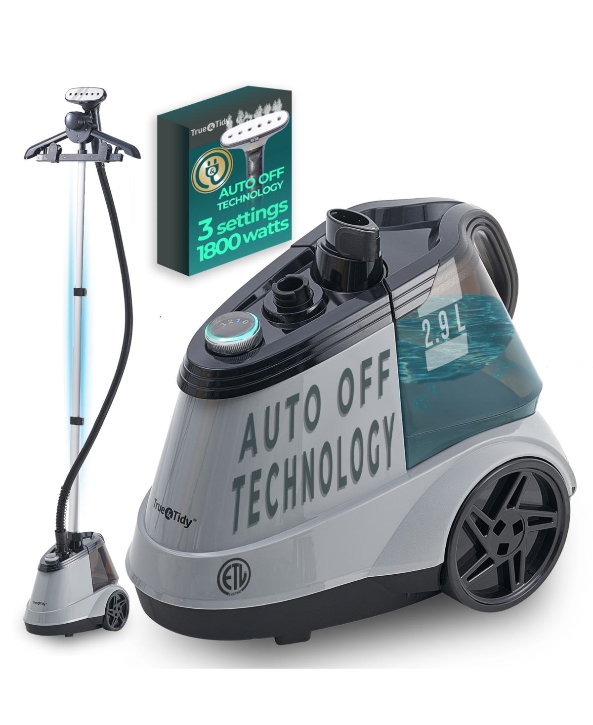 True & Tidy Heavy Duty Intelligent Auto Shut-Off 66" Garment Steamer