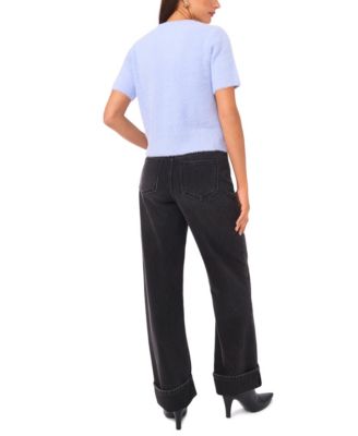 Women's Eyelash Short Sleeve Cardigan Sweater