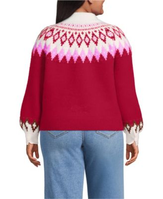 Plus Size Fuzzy Turtleneck Lantern Sleeve Jacquard Sweater