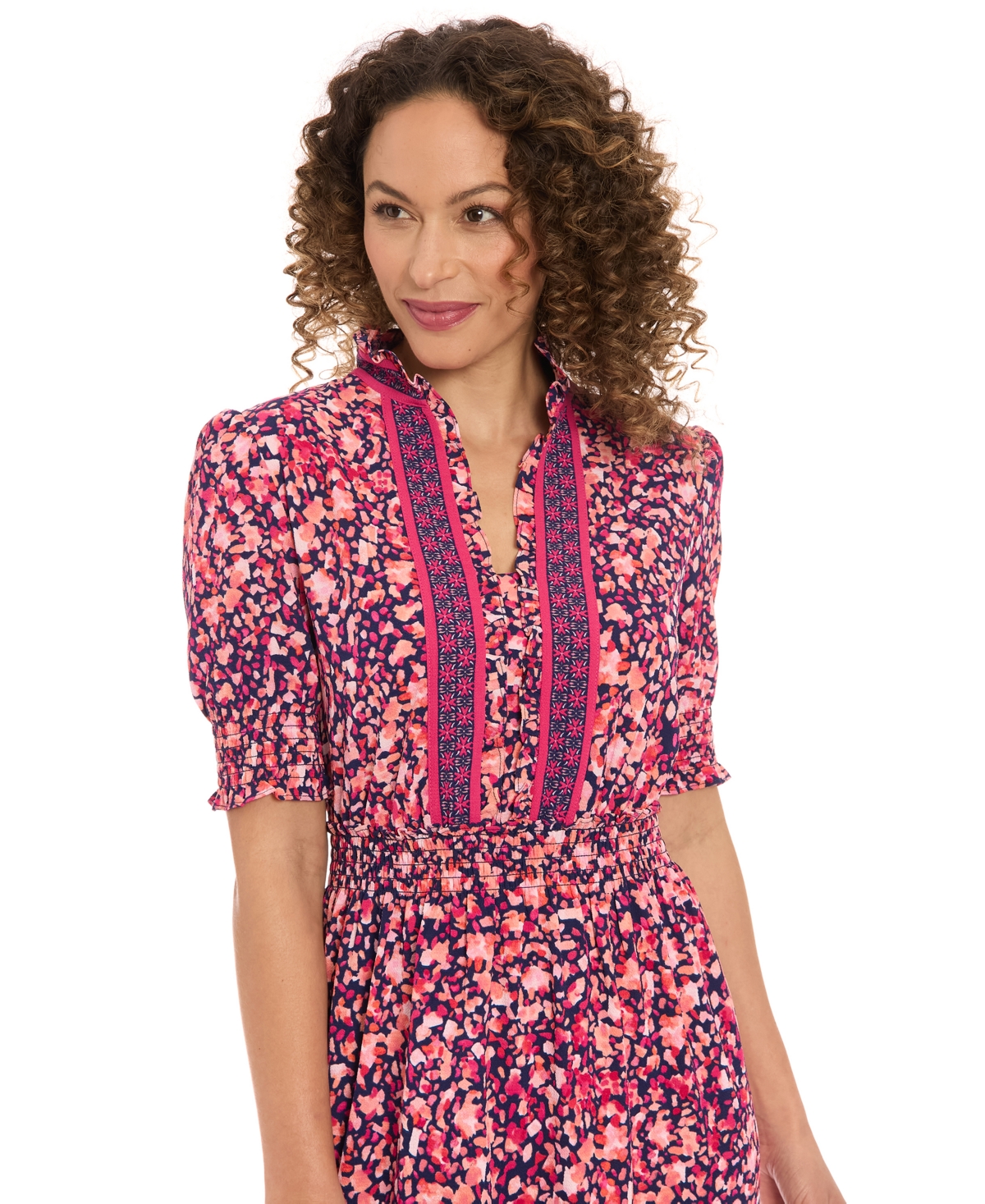 London Times Women's Puff-Sleeve Tiered Maxi Dress