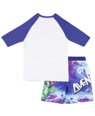 Big Boys Marvel 2-Piece Quick Drying Swim Shirt and Trunks Swimsuit Set