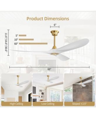 60-inch Modern Luxury Golden 3-Blade Ceiling Fans with Remote Control and Timer Function