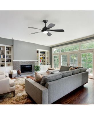 52-inch Minimalist Black 5-Blade Flush Mount with Remote Control and Led Light