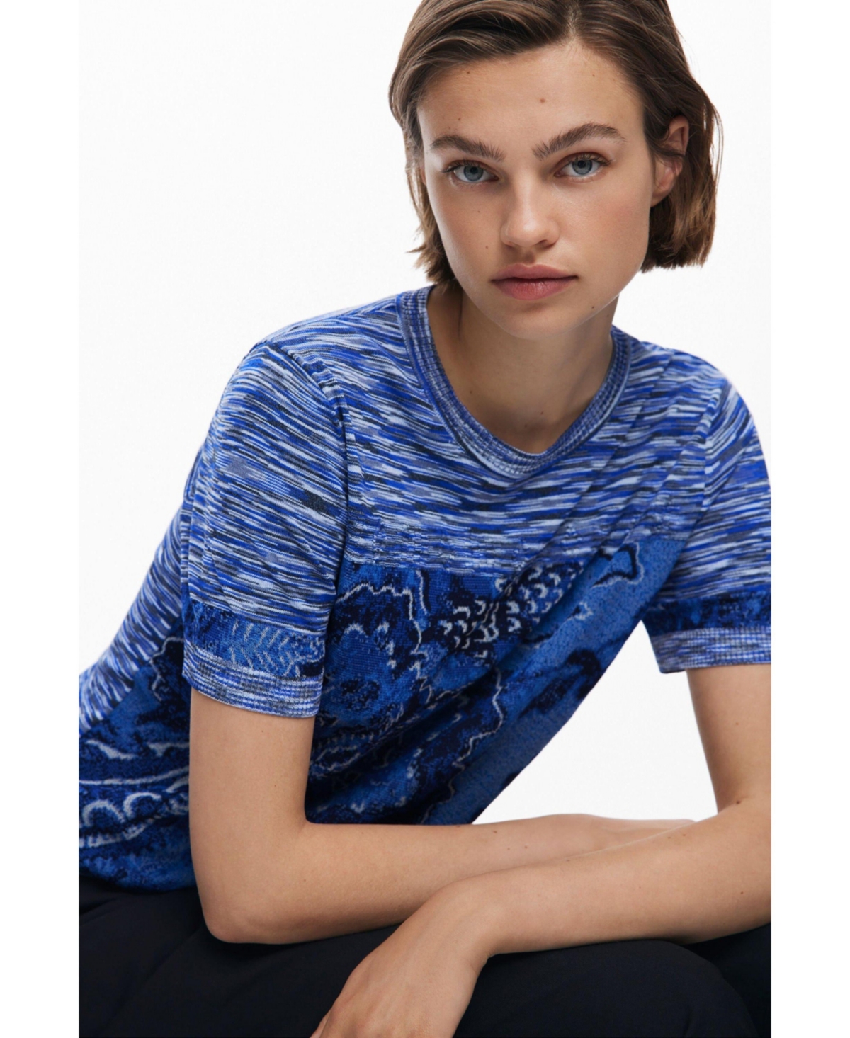 Desigual Women's Marbled Knit T-shirt In Blue