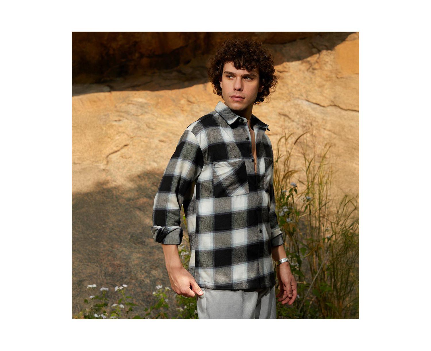 Men's Onyx Black Tartan Utility Shacket