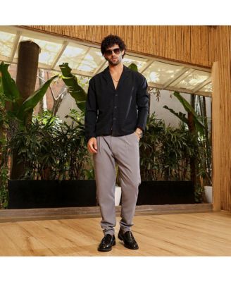 Men's Onyx Black Striped Cuban Shirt